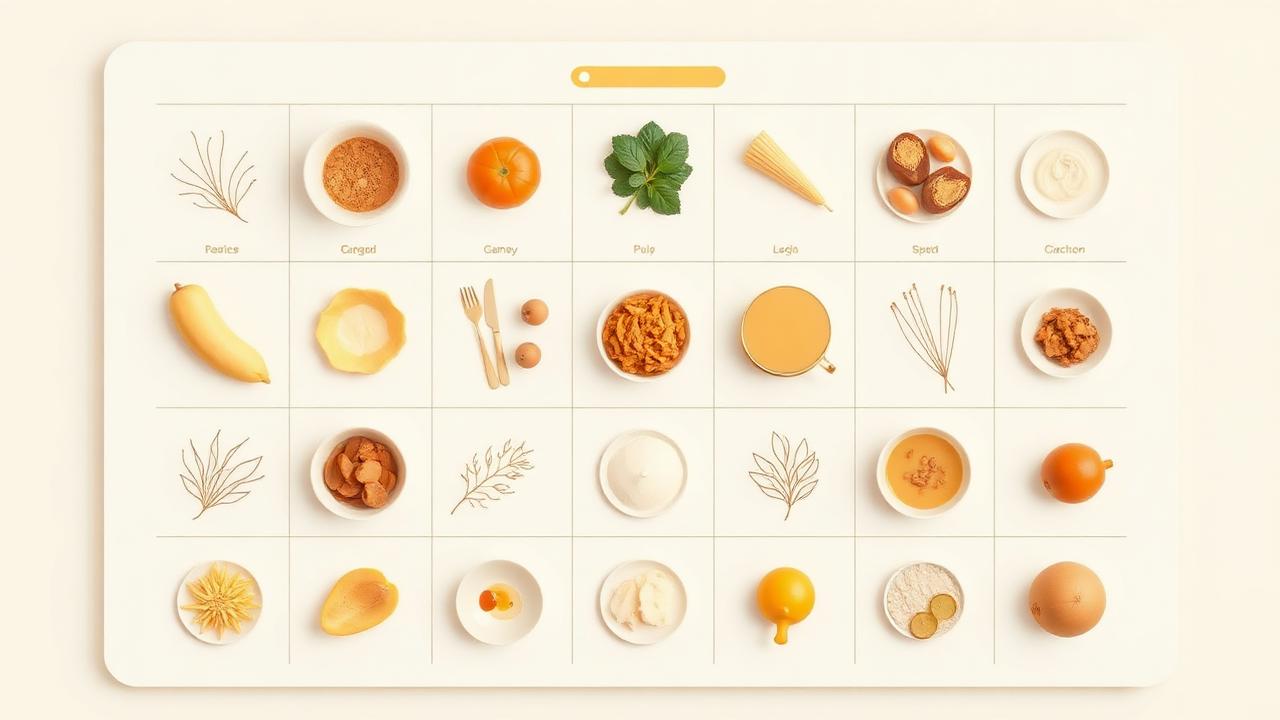 Recipe ingredients grid illustration
